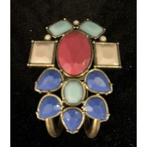 AVON NRT Deco Chunky Hinged Cuff Antique Gold Tone Bracelet Blues Pink